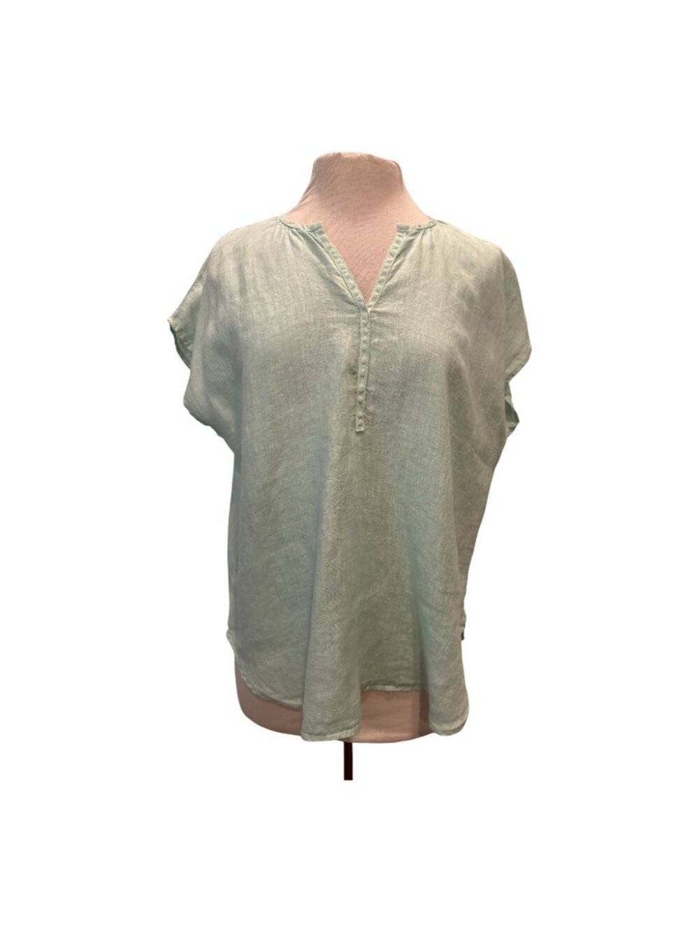Cut Loose Mint Green Linen Look Split Neck Blouse Women’s M Relaxed Short Sleeve - Picture 2 of 6